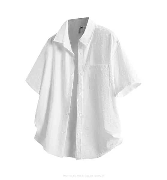 Design Short-Sleeve Linen-Blend Shirt White Tops.shirt - 1