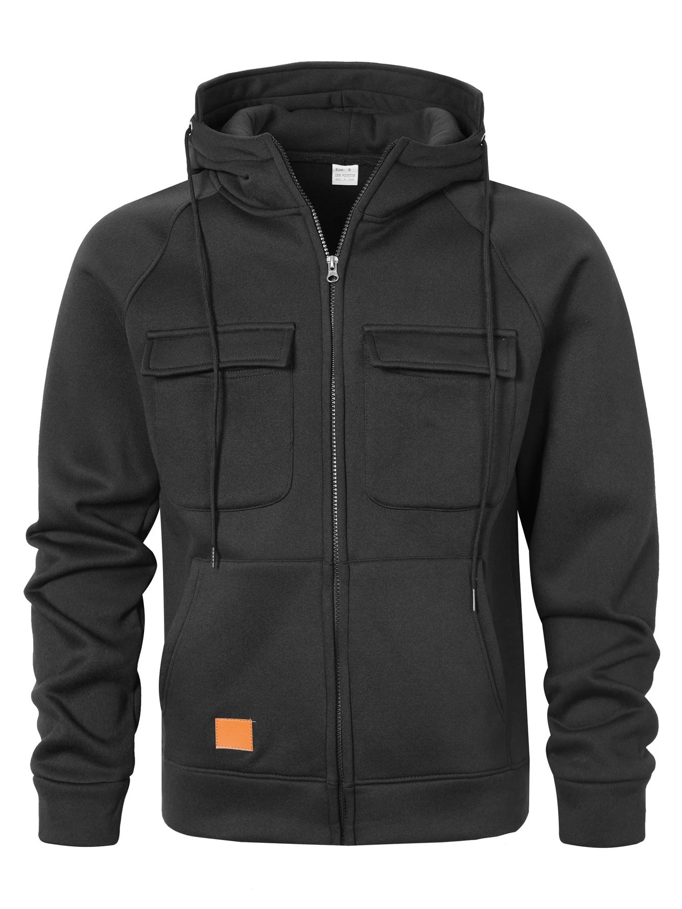 Design Zip-Up Hoodie with Utility Pockets Charcoal Gray Hoodie - 17
