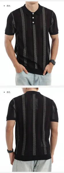 Design UNITUO x RECOMMEND Striped Mesh Polo Shirt White / Gray Tops Polo - 17