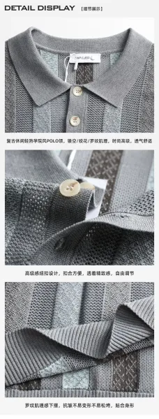 Design UNITUO x RECOMMEND Striped Mesh Polo Shirt White / Gray Tops Polo - 20