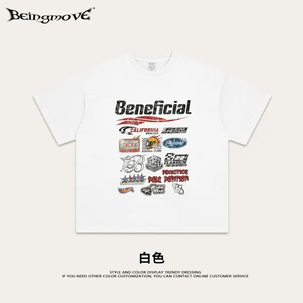 Design Beingmove Beneficial Racing Patchwork T-Shirt White T-Shirts - 1
