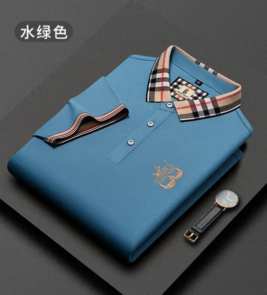 Design PAISENLONG Plaid Collar Embroidered Logo Polo Green Polo Shirt - 23