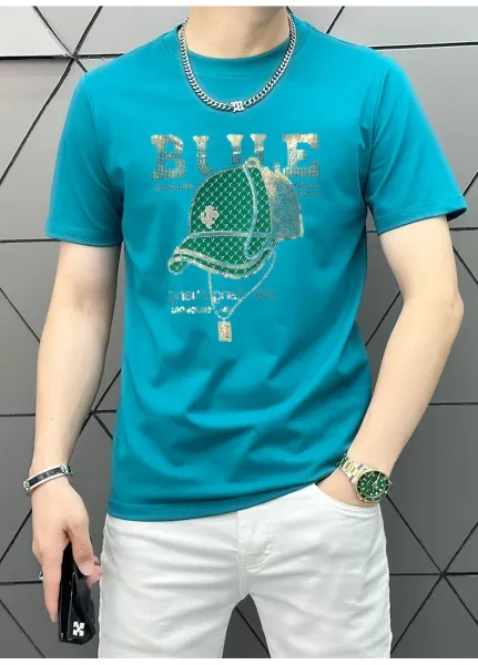 Design Bule Graphic Rhinestone Embellished Yellow T-Shirt - 9