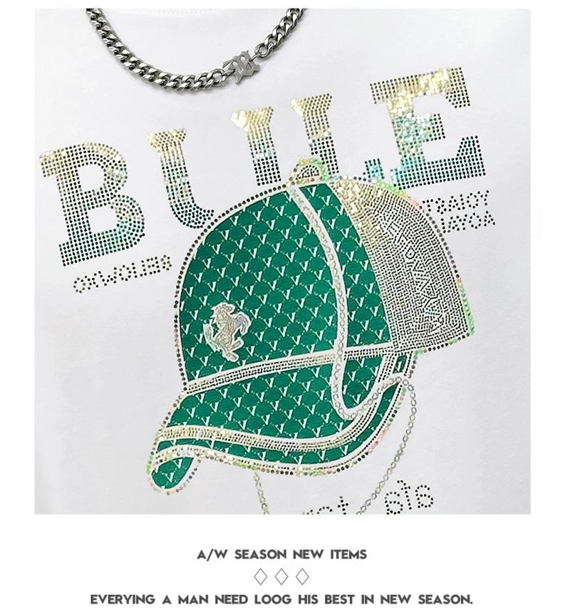 Design Bule Graphic Rhinestone Embellished Yellow T-Shirt - 21