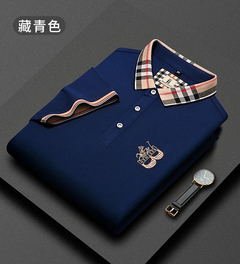 Design PAISENLONG Plaid Collar Embroidered Logo Polo Green Polo Shirt - 19