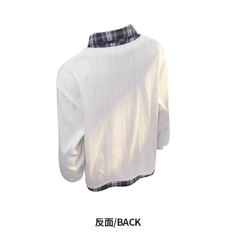 Design NASA x Design Layered Collar Shirt White Plaid Trim Tops Shirt - 11