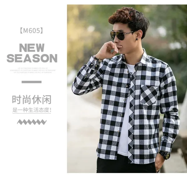 Design Black and White Checkered Flannel Shirt - 17