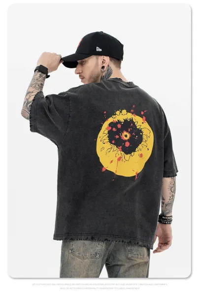 Design LOG Smiley Face Distressed Black T-Shirt T-Shirts - 17