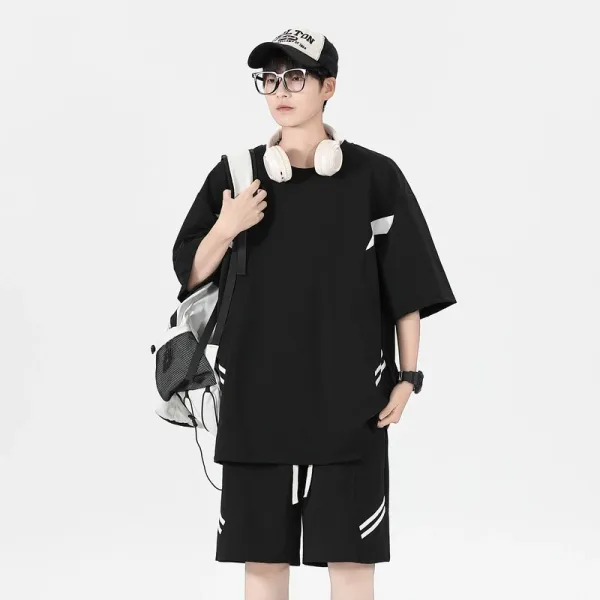 Design Oversized Graphic T-Shirt and Shorts Set Black Casual Set - 1