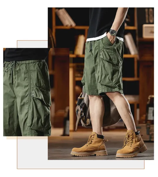 Design Cargo Shorts Black + Brown T-Shirt + Tan Boots - 11