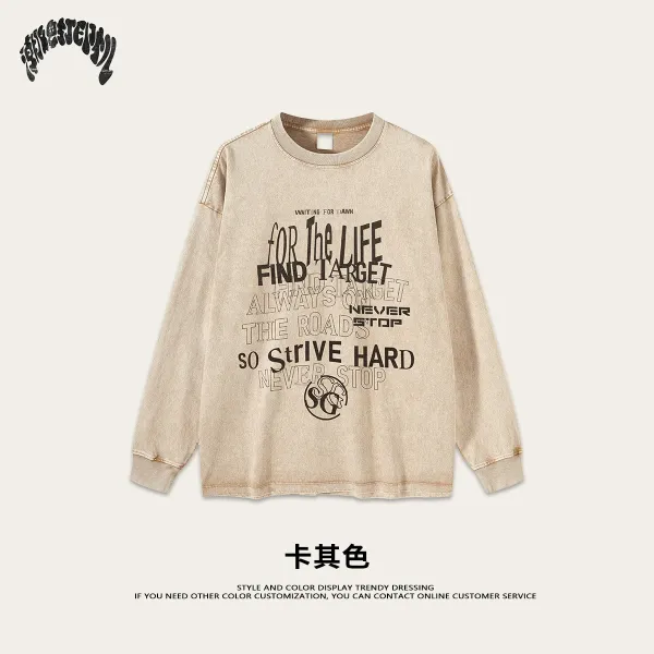 Design Long Sleeve Graphic Tee Beige T-Shirt - 1