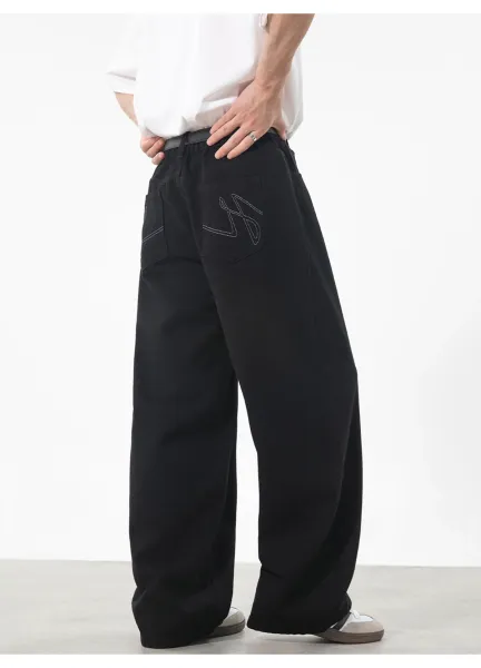 Design Wide-Leg Relaxed Fit Black Pants - 24
