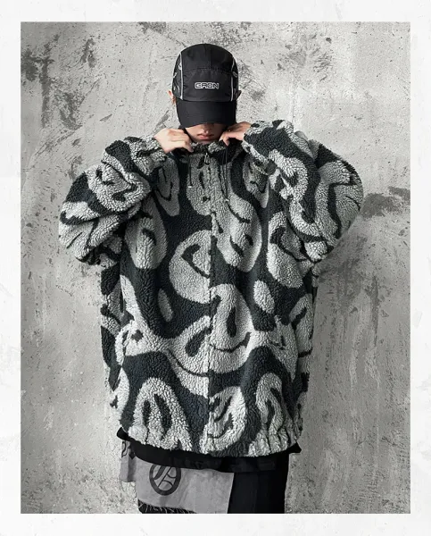 Design Peanuts x Unknown Brand Sherpa Fleece Jacket Gray Outerwear Jacket - 13