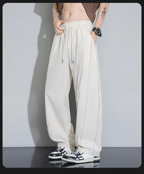 Design Wide-Leg Track Pants with Contrast Stitching Black Pants Sweatpants - 19
