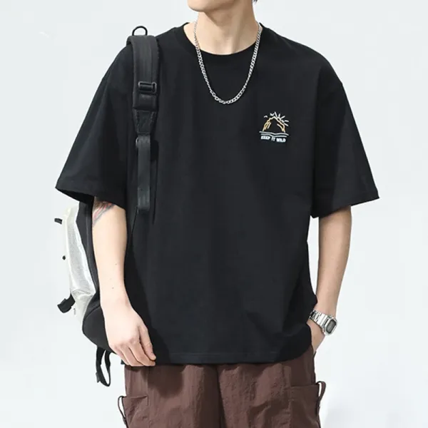 Design Embroidered 'Keep It Wild' Graphic T-Shirt Black - 1