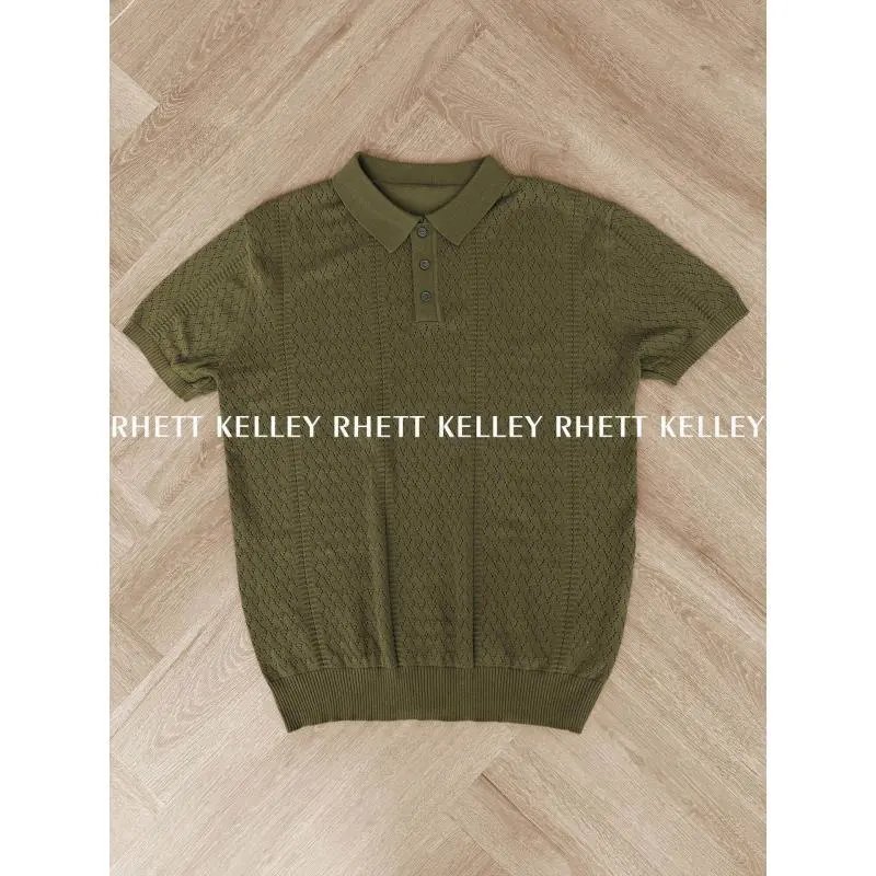 Design Rhett Kelley Knit Polo Shirt Army Green Tops Polo - 15