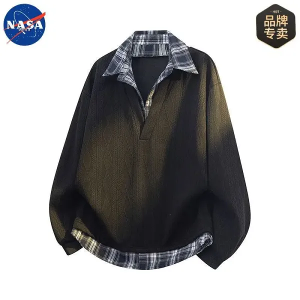 Design NASA x Unknown Brand Layered Collar Knit Pullover Black Olive Gradient Sweater - 1