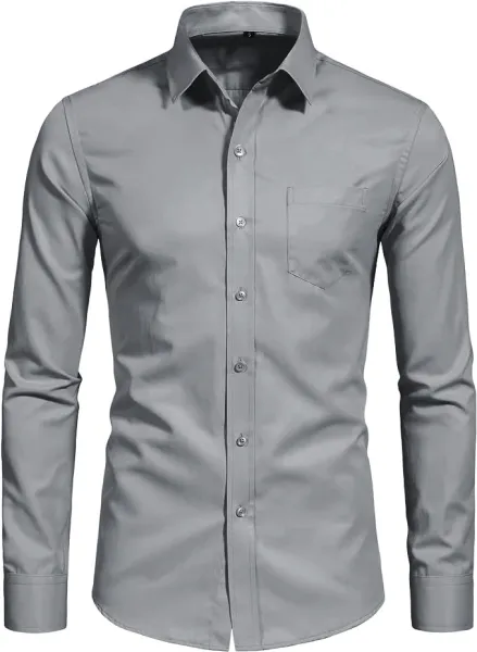 Design Classic Fit Gray Button-Down Shirt Tops Shirt - 1