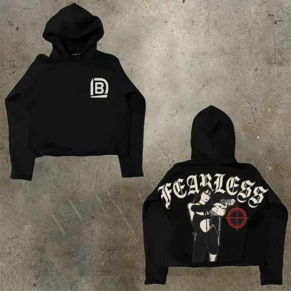Design Fearless Graphic Cropped Hoodie Black - 1