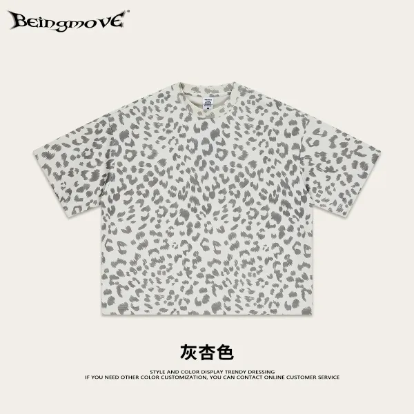Design Beingmove Leopard Print Oversized T-Shirt Gray T-Shirts - 1