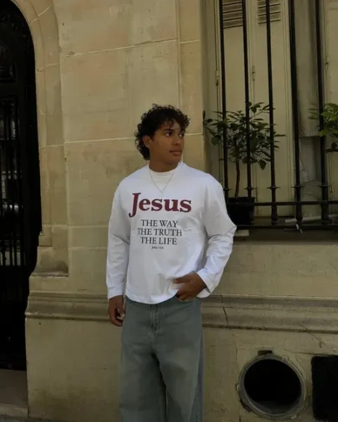 Design Religious Graphic Long-Sleeve T-Shirt White - 1