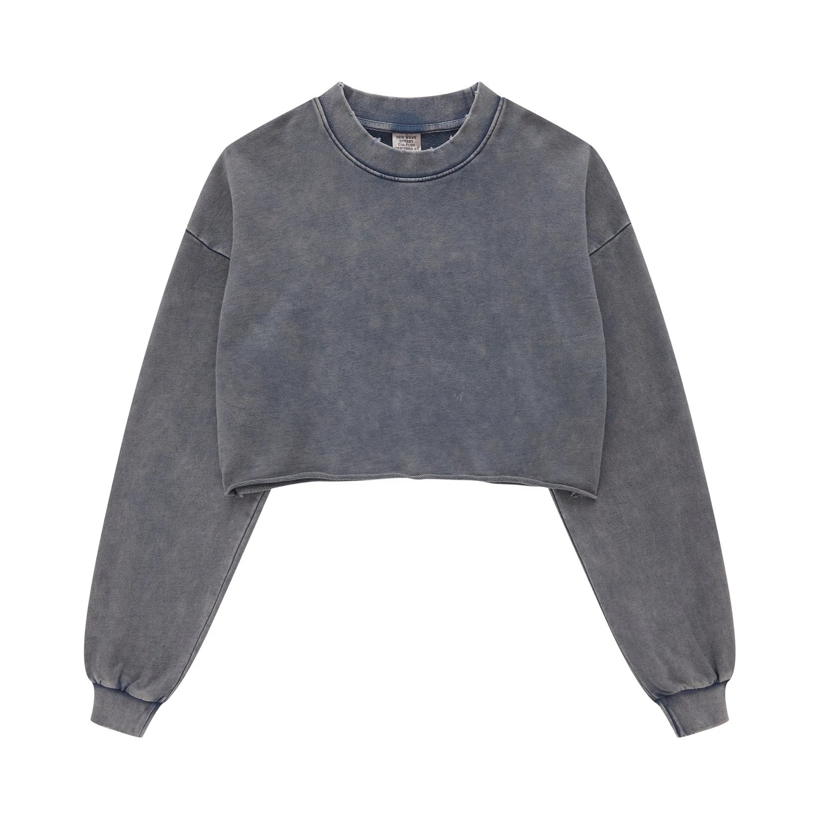 Design Cropped Acid Wash Gray Sweatshirt Sweater - 8