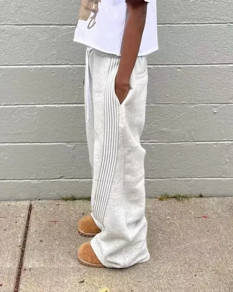Adidas Originals Track Pants Gray with White Stripes Sweatpants - 8