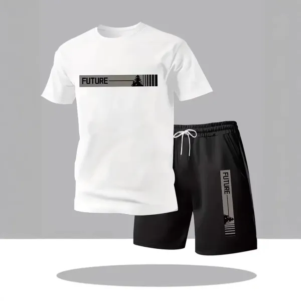 Design Future Graphic Tee and Shorts Set White / Black - 1