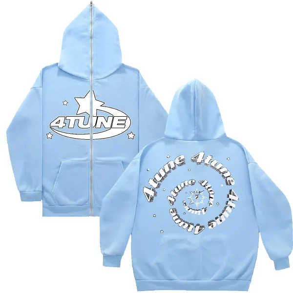 Design 4TUNE Star Logo Zip-Up Hoodie Light Blue Hoodie - 1