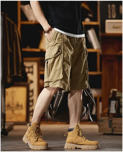 Design Cargo Shorts Black + Brown T-Shirt + Tan Boots - 15