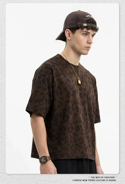 Design Beingmove Leopard Print Oversized T-Shirt Gray T-Shirts - 16