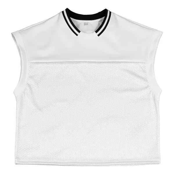 Design Mesh Panel Sleeveless Top White Vest Top - 1
