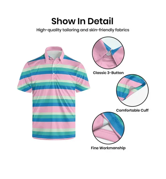 Design Depoga Striped Polo Pink Blue Green Polo Tops Polo - 5