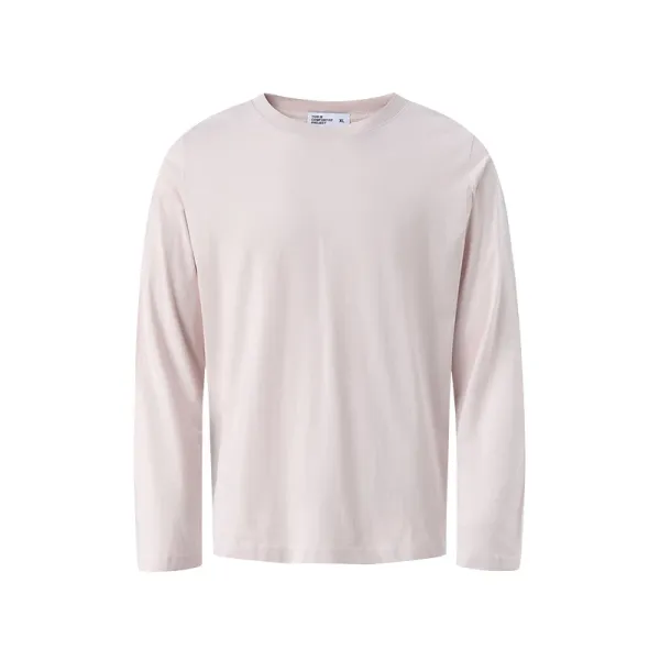 Design Long Sleeve Crew Neck T-Shirt Beige Tops.t Shirts - 1