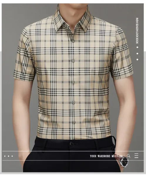 Design LGG Plaid Short-Sleeve Button-Up Shirt Beige Shirt - 3