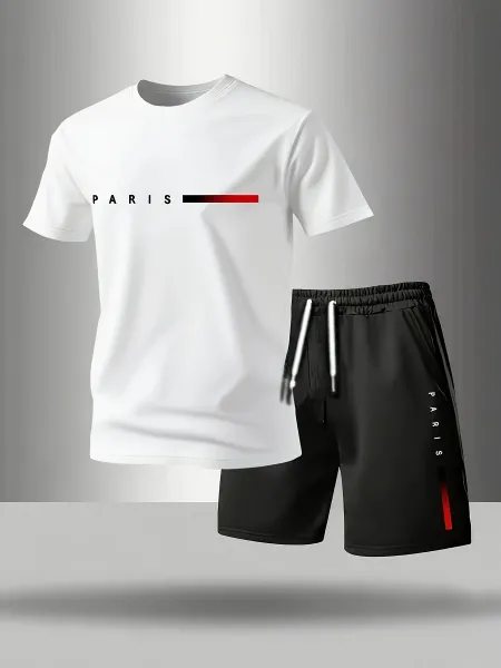 Design Paris Graphic T-Shirt and Shorts Set White / Black - 1