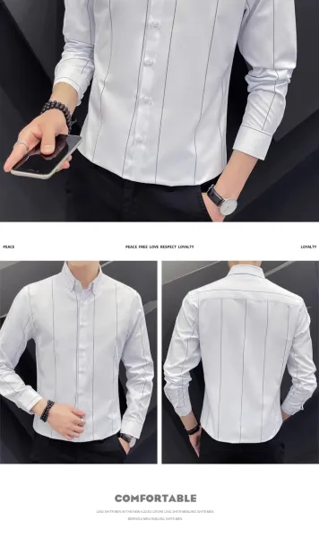 Design Stripe Detail Button-Down Shirt Black - 9