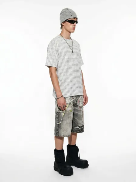 Design Striped Relaxed Fit T-Shirt White / Gray - 8