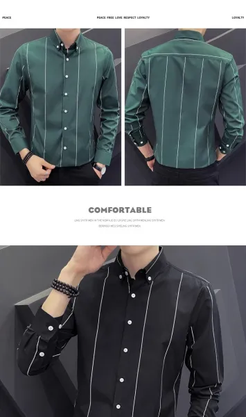 Design Stripe Detail Button-Down Shirt Black - 17