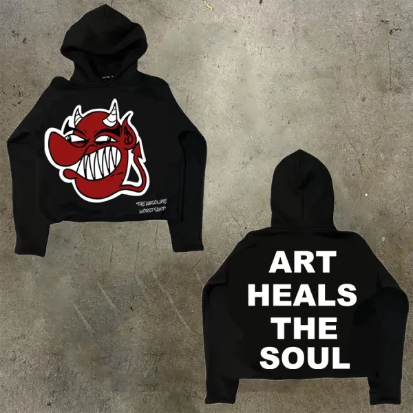 Art That Kills Devil Graphic Cropped Hoodie Black - 1
