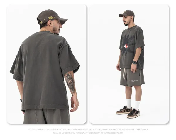 Design Eye Motif Oversized T-Shirt Charcoal Gray T-Shirt - 14