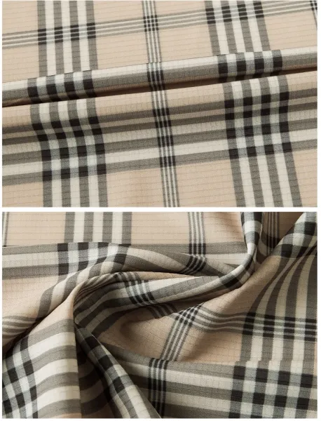 Design LGG Plaid Short-Sleeve Button-Up Shirt Beige Shirt - 18