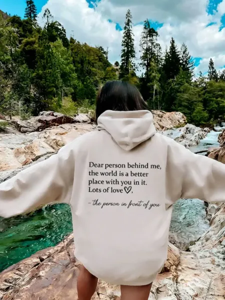 Design Quote Hoodie Beige Oversized Hoodie - 1