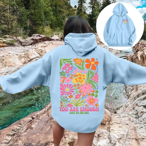 Design Floral Print 'You Are Enough' Light Blue Hoodie - 1