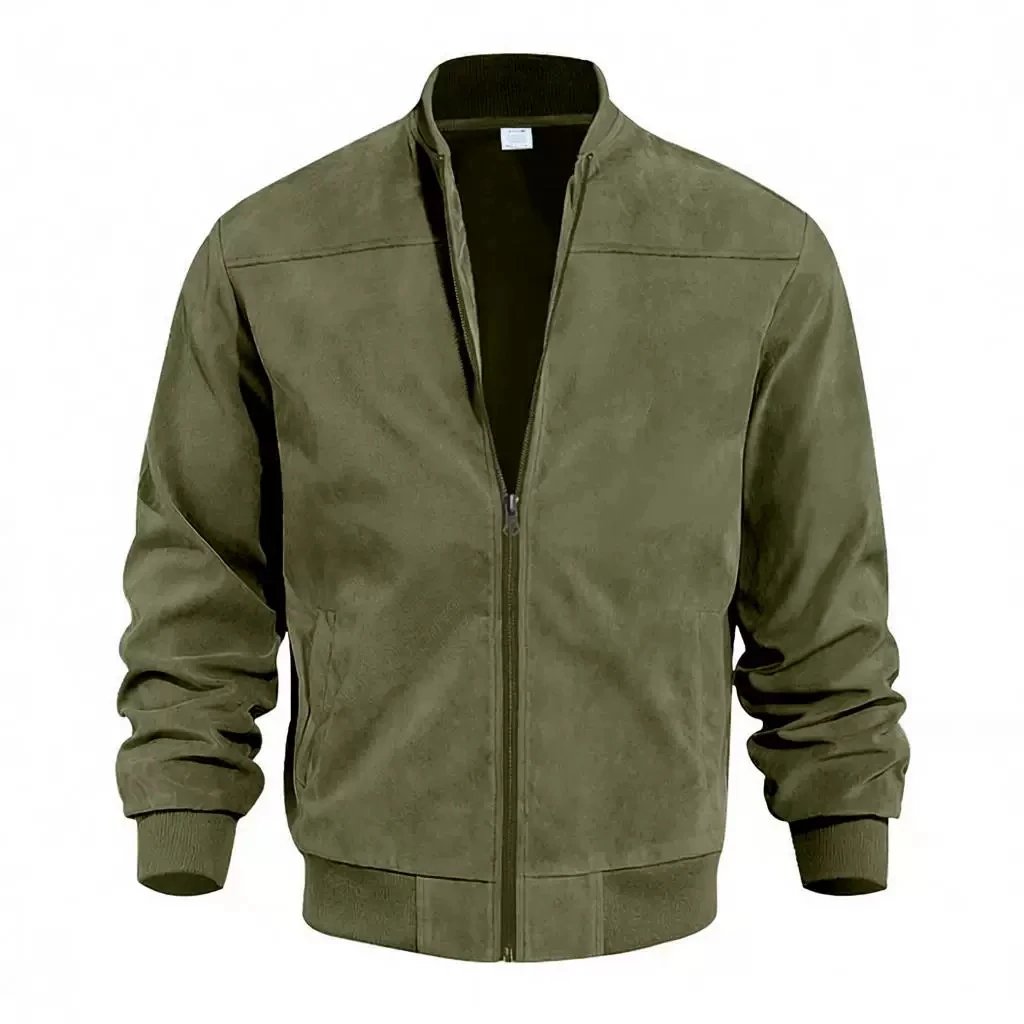 Suede Bomber Jacket Army Green Jacket Outerwear