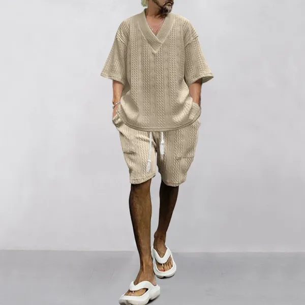 Design Knit V-Neck Oversized Set Gray - 41