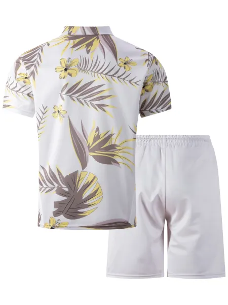 Design Tropical Print Half-Zip Polo Shirt in Dark Green with Aqua Floral Pattern Tops Polo - 9