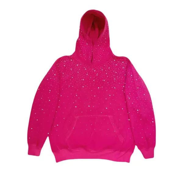 Design Rhinestone-Embellished Fuchsia Hoodie - 1