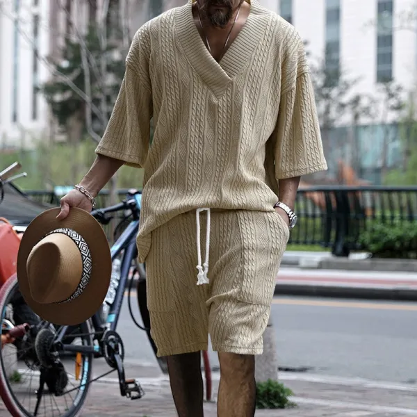 Design Knit V-Neck Oversized Set Gray - 37