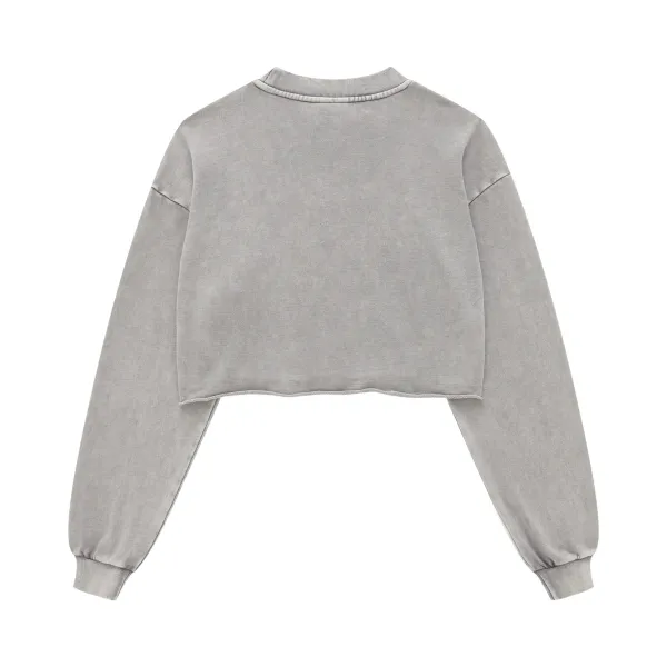 Design Cropped Acid Wash Gray Sweatshirt Sweater - 11